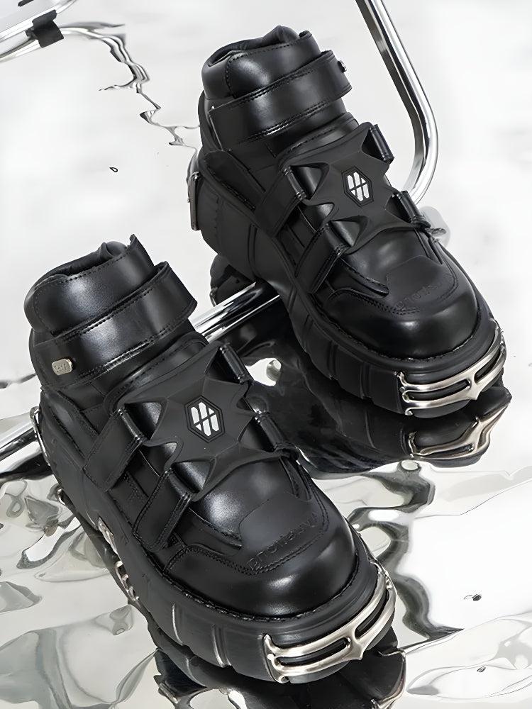 Grunge Chunky Platform Boots with Metal Details - Perfect for Y2K and 90s Outfits