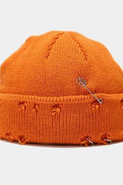 Grunge Distressed Beanie - Retro Y2K Fashion, 90s Style, Perfect for Y2K Outfits