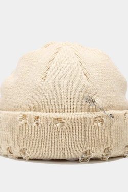 Grunge Distressed Beanie - Retro Y2K Fashion, 90s Style, Perfect for Y2K Outfits