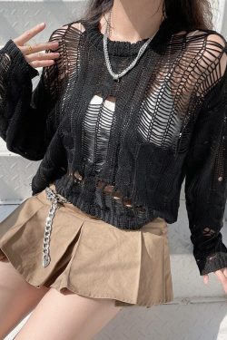 Grunge Distressed Knit Sweater - Retro Y2K Fashion, 90s Style, Perfect for Y2K Outfits