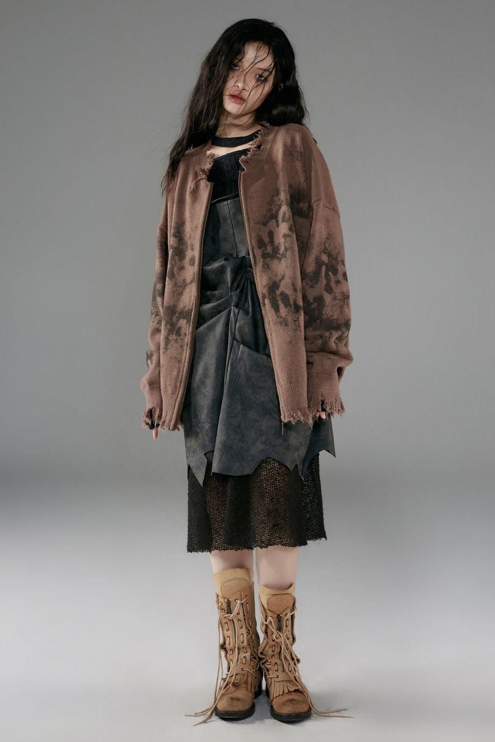 Grunge Extra Distressed Zip-Up Cardigan - Retro Y2K Fashion, 90s Style, Perfect for Y2K Outfits Grunge Extra Distressed Zip-Up Cardigan - Retro Y2K Fashion, 90s Style, Perfect for Y2K Outfits