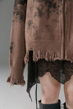 Grunge Extra Distressed Zip-Up Cardigan - Retro Y2K Fashion, 90s Style, Perfect for Y2K Outfits