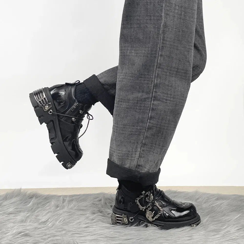 Grunge Fire Chunky Platform Shoes - Retro Y2K Fashion Footwear for Bold 90s Outfits