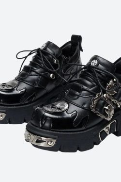 Grunge Fire Chunky Platform Shoes - Retro Y2K Fashion Footwear for Bold 90s Outfits
