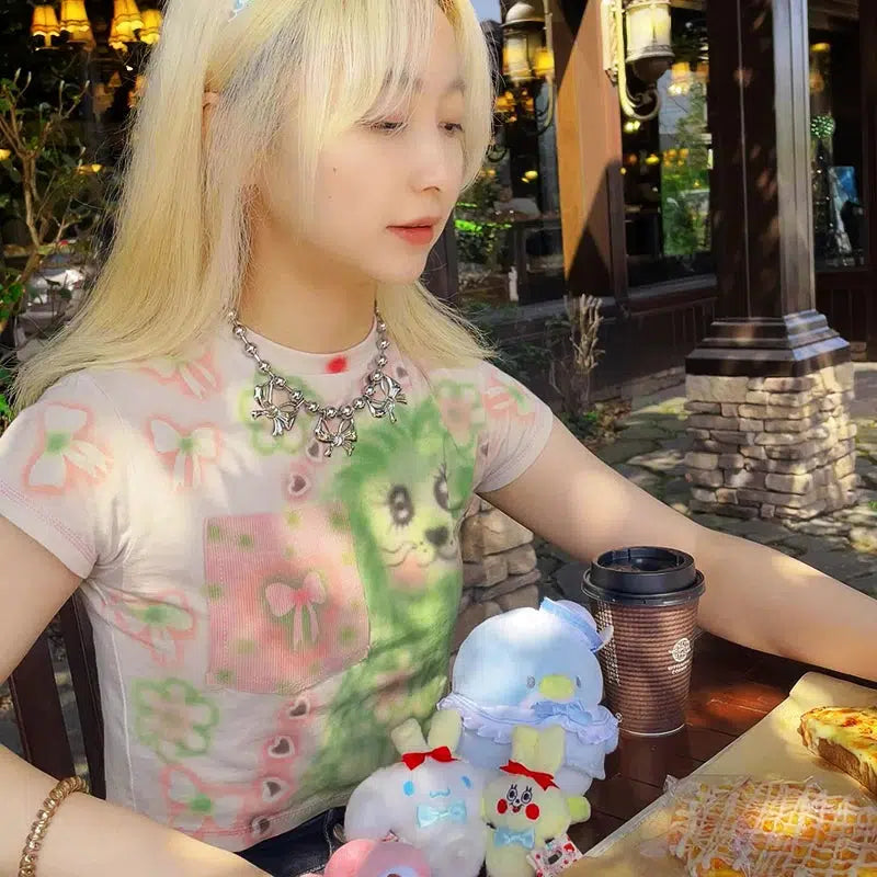 Indie Leon Y2K Retro Bow Tee - Perfect for 90s and Y2K Summer Outfits Indie Leon Y2K Retro Bow Tee - Perfect for 90s and Y2K Summer Outfits