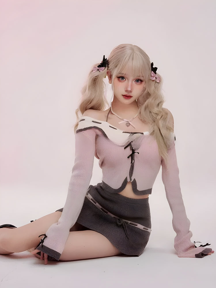 Kawaii Corduroy Knitted Two Piece Set - Y2K Summer Outfits, Retro Style, 90s Fashion Kawaii Corduroy Knitted Two Piece Set - Y2K Summer Outfits, Retro Style, 90s Fashion