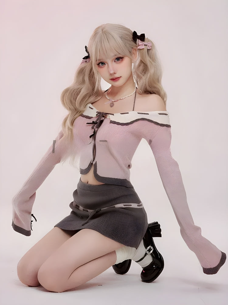 Kawaii Corduroy Knitted Two Piece Set - Y2K Summer Outfits, Retro Style, 90s Fashion Kawaii Corduroy Knitted Two Piece Set - Y2K Summer Outfits, Retro Style, 90s Fashion