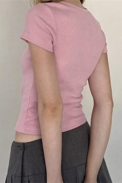 Retro Y2K Grunge Bow Basic Tee - Perfect for 90s Summer Outfits & Douyin Style