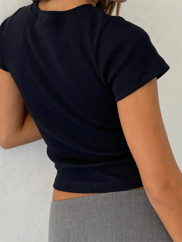 Retro Y2K Grunge Bow Basic Tee - Perfect for 90s Summer Outfits & Douyin Style Retro Y2K Grunge Bow Basic Tee - Perfect for 90s Summer Outfits & Douyin Style