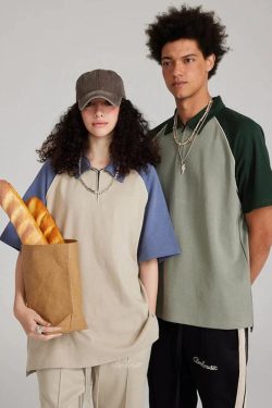 Vintage Half Zip-Up Polo Tee - Retro Y2K Fashion, 90s Style Grunge Outfit