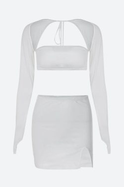 Y2K Baddie Crop Top & Slit Mini Skirt Two Piece Set - Retro 90s Summer Outfit