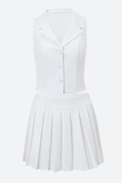 Y2K Button Up Top & Pleated Mini Skirt Set - Retro 90s Fashion Outfit