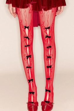 Y2K Coquette Bow Fishnet Tights - Retro Style Grunge Outfits Essential