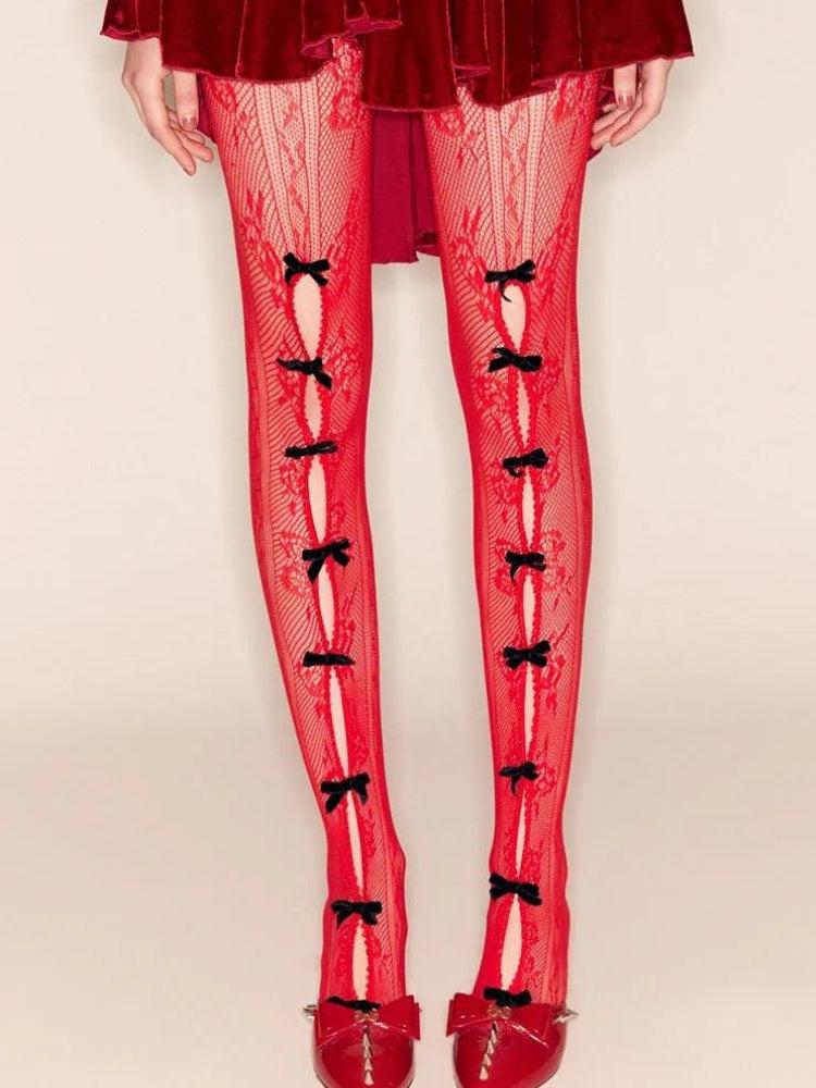 Y2K Coquette Bow Fishnet Tights - Retro Style Grunge Outfits Essential Y2K Coquette Bow Fishnet Tights - Retro Style Grunge Outfits Essential