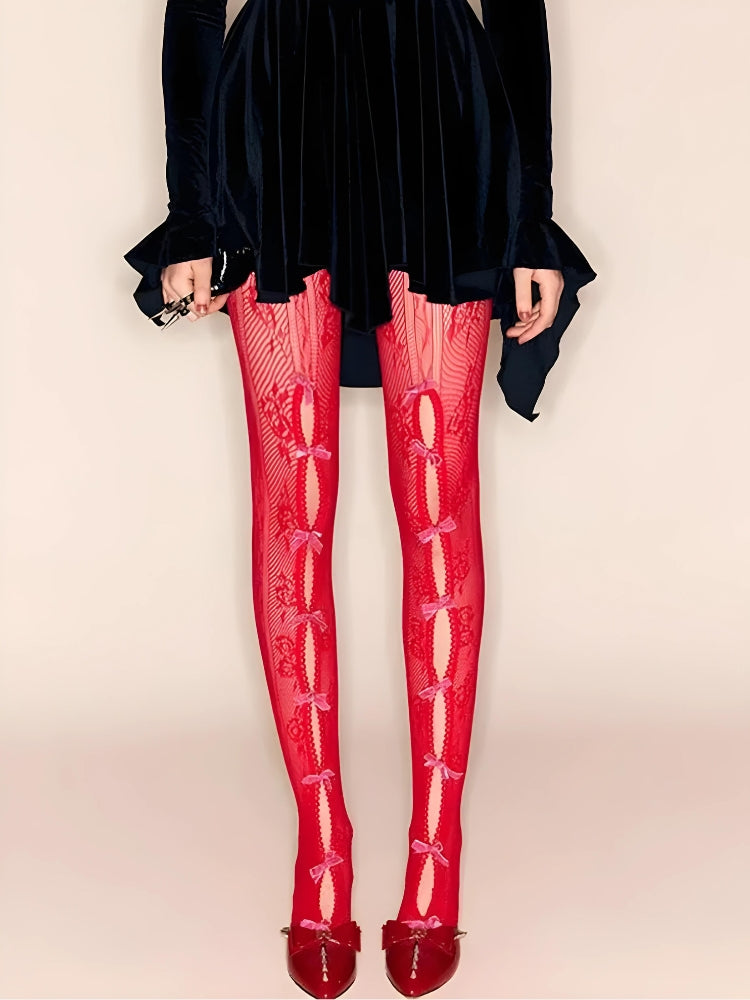 Y2K Coquette Bow Fishnet Tights - Retro Style Grunge Outfits Essential Y2K Coquette Bow Fishnet Tights - Retro Style Grunge Outfits Essential