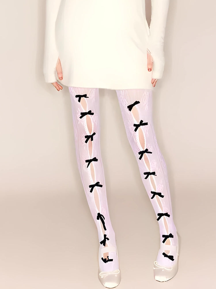 Y2K Coquette Bow Fishnet Tights - Retro Style Grunge Outfits Essential Y2K Coquette Bow Fishnet Tights - Retro Style Grunge Outfits Essential