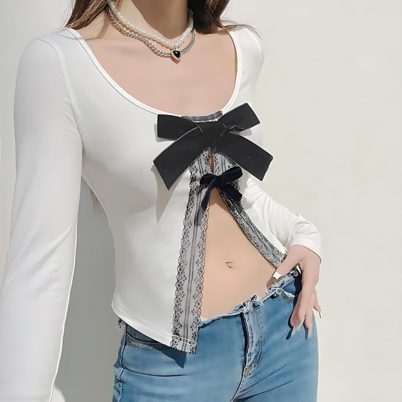 Y2K Coquette Bow Open Front Top - Retro Style Summer Fashion Y2K Coquette Bow Open Front Top - Retro Style Summer Fashion