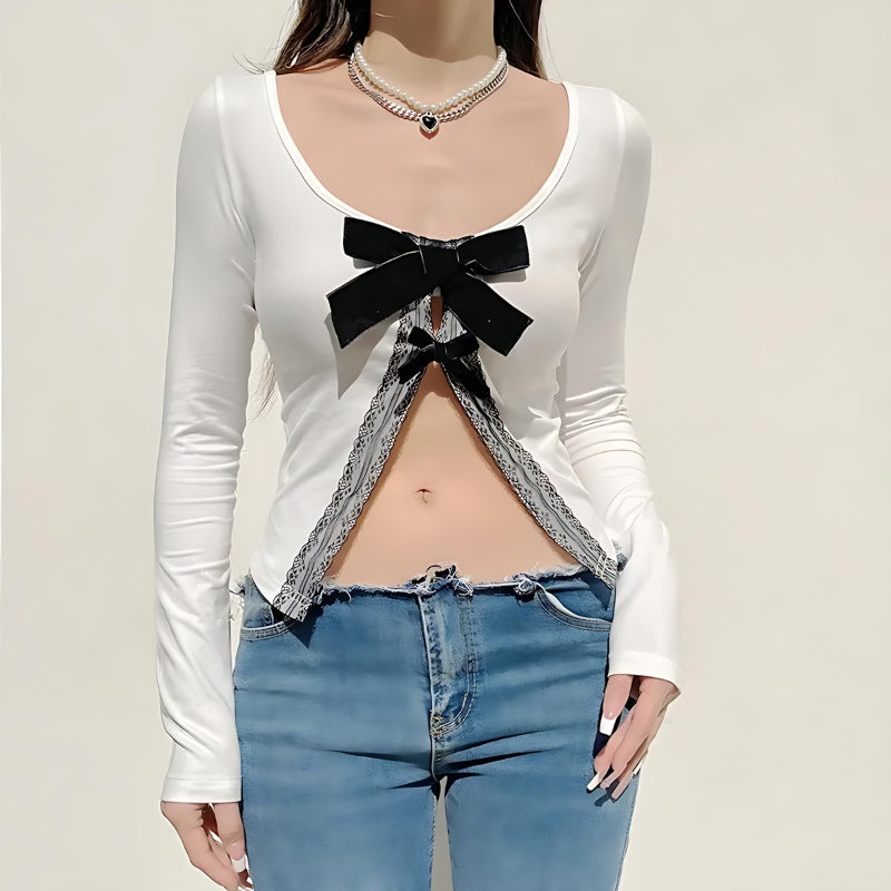 Y2K Coquette Bow Open Front Top - Retro Style Summer Fashion Y2K Coquette Bow Open Front Top - Retro Style Summer Fashion
