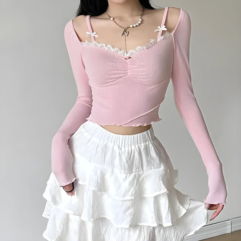 Y2K Coquette Bow Straps Ruched Top - Retro 90s Fashion Statement Y2K Coquette Bow Straps Ruched Top - Retro 90s Fashion Statement