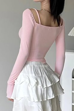 Y2K Coquette Bow Straps Ruched Top - Retro 90s Fashion Statement