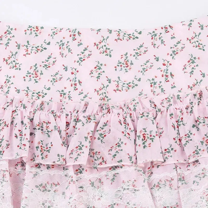 Y2K Coquette Floral Ruffled Mini Skirt - Retro 90s Summer Fashion Y2K Coquette Floral Ruffled Mini Skirt - Retro 90s Summer Fashion