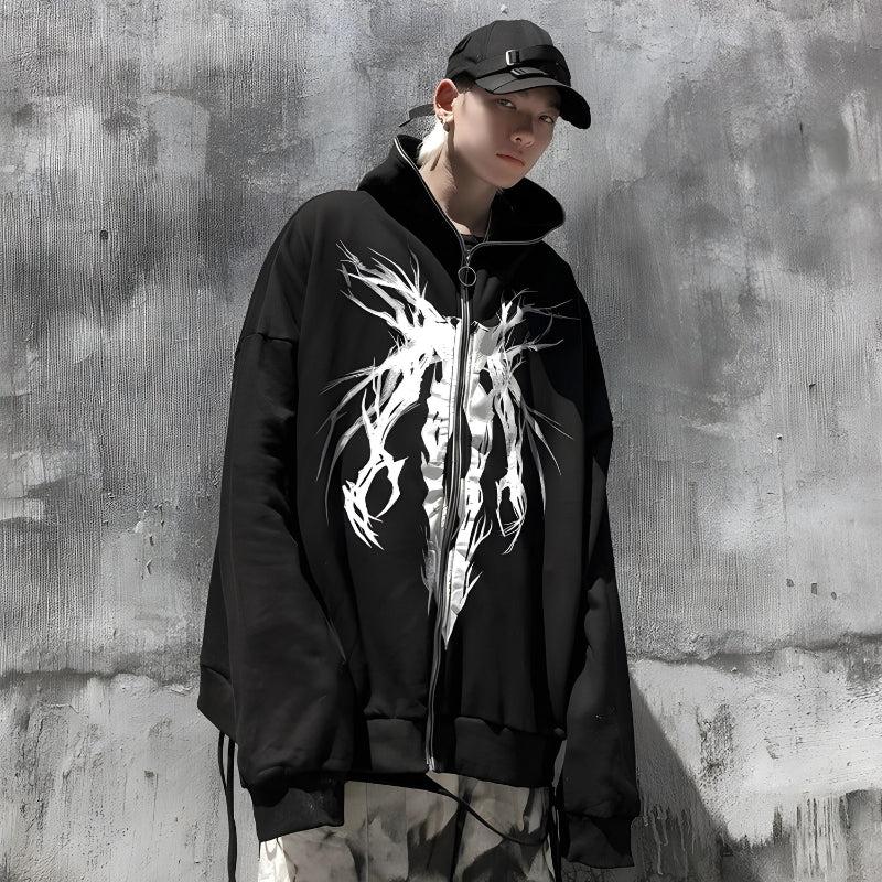 Y2K Cyberpunk Ghost Full Zip-Up Hoodie - Retro 90s Grunge Style Y2K Cyberpunk Ghost Full Zip-Up Hoodie - Retro 90s Grunge Style