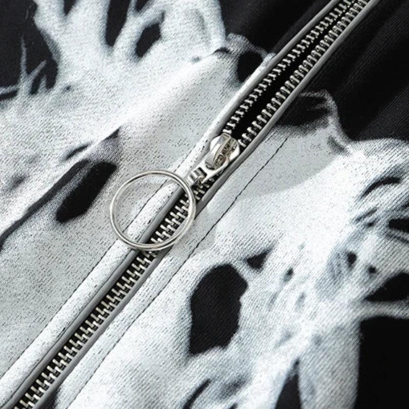 Y2K Cyberpunk Ghost Full Zip-Up Hoodie - Retro 90s Grunge Style Y2K Cyberpunk Ghost Full Zip-Up Hoodie - Retro 90s Grunge Style