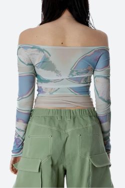 Y2K Fairycore Butterfly Mesh Top - Retro Style Grunge Outfit