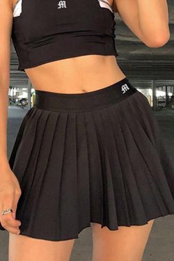 Y2K Fashion Pleated Black Mini Tennis Skirt - Retro Style Grunge Outfit