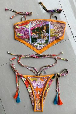 Y2K Floral Bandana Scarf Bikini Set - Retro Indie Summer Swimwear