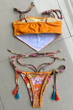 Y2K Floral Bandana Scarf Bikini Set - Retro Indie Summer Swimwear