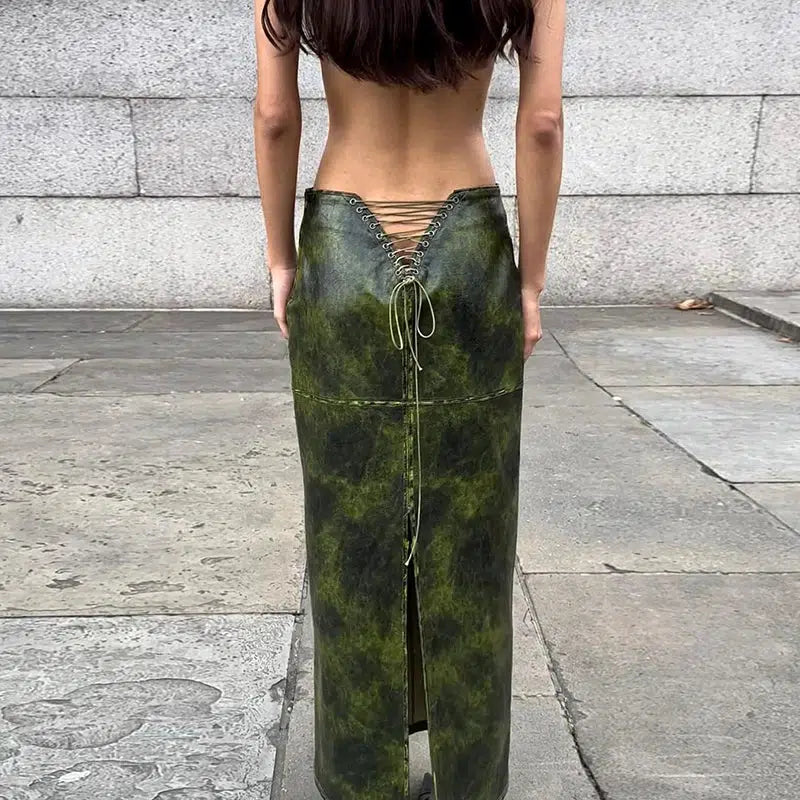 Y2K Grunge Baddie Leaf Lace Up Split Maxi Skirt - Retro 90s Fashion Statement Y2K Grunge Baddie Leaf Lace Up Split Maxi Skirt - Retro 90s Fashion Statement
