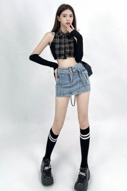Y2K Grunge Cargo Jean Mini Skort - Retro 90s Fashion for Trendy Summer Outfits