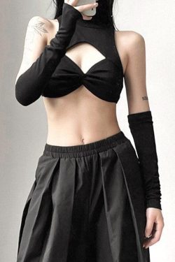 Y2K Grunge Detachable Sleeved Turtleneck Halter Top - Retro 90s Fashion