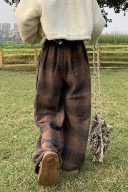 Y2K Grunge Oversized Plaid Sweatpants - Retro 90s Fashion Statement