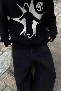 Y2K Grunge Starboy Distressed Knitted Sweater - Retro 90s Fashion Statement