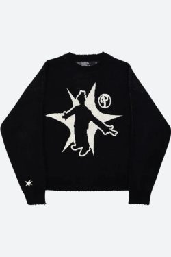 Y2K Grunge Starboy Distressed Knitted Sweater - Retro 90s Fashion Statement