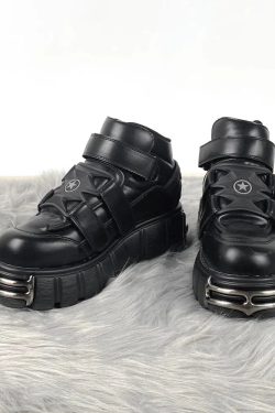 Y2K Grunge Velcro Strap Platform Boots - Retro 90s Style Y2K Shoes