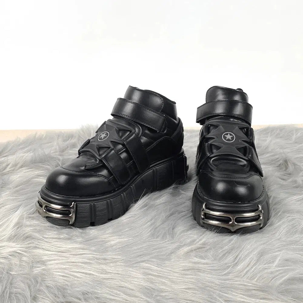 Y2K Grunge Velcro Strap Platform Boots - Retro 90s Style Y2K Shoes