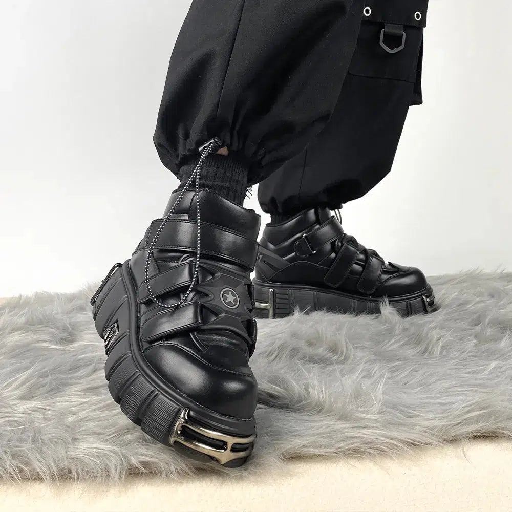 Y2K Grunge Velcro Strap Platform Boots - Retro 90s Style Y2K Shoes