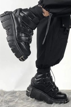 Y2K Grunge Velcro Strap Platform Boots - Retro 90s Style Y2K Shoes