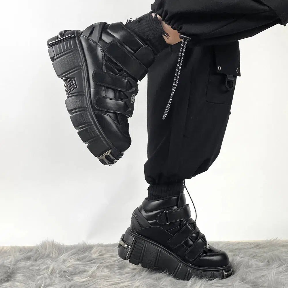 Y2K Grunge Velcro Strap Platform Boots - Retro 90s Style Y2K Shoes