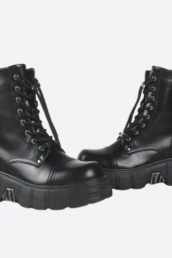 Y2K Grunge Zip-Up Platform Combat Boots - Retro 90s Style Y2K Shoes