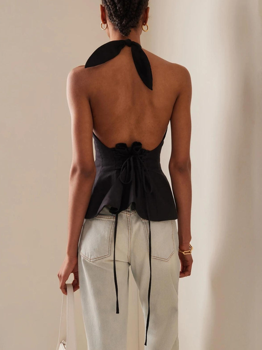 Y2K Halter Neck Lace Up Ruched Top - Retro 90s Fashion Statement Y2K Halter Neck Lace Up Ruched Top - Retro 90s Fashion Statement