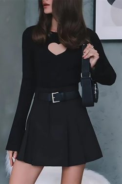 Y2K Heart Cut Out Corduroy Top - Retro Style Grunge Outfit