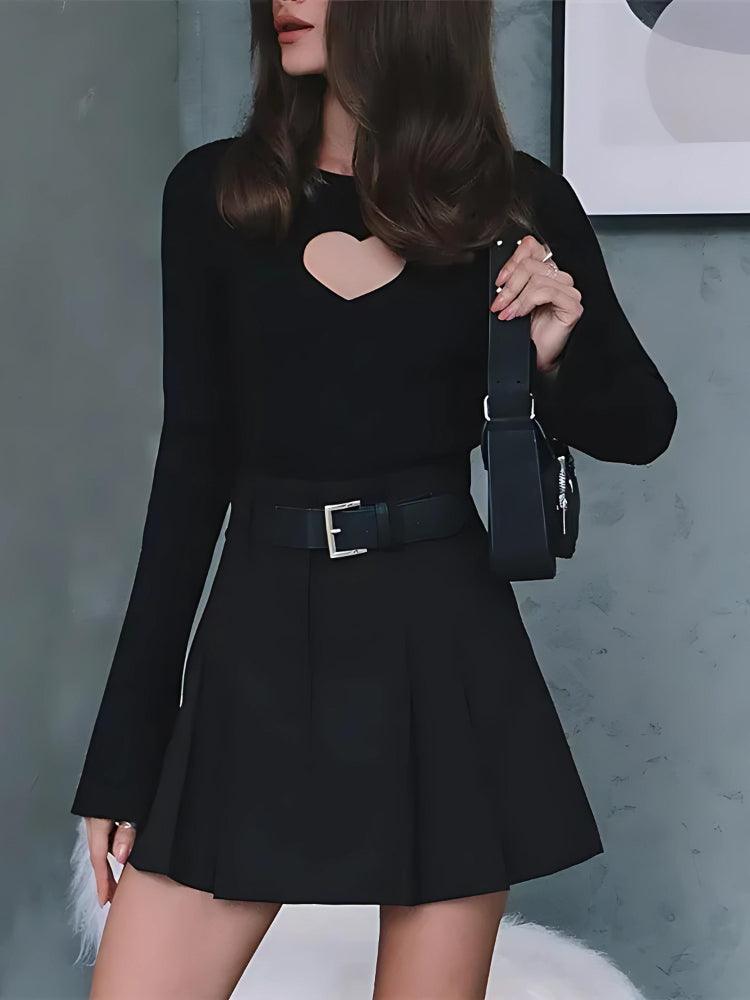 Y2K Heart Cut Out Corduroy Top - Retro Style Grunge Outfit