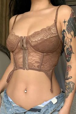 Y2K Lace Crop Corset Top - Retro Grunge Baddie Style