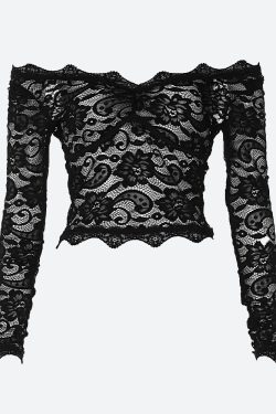 Y2K Lace Sheer Off Shoulder Top - Perfect for Retro, Grunge, and 90s Fashion Outfits