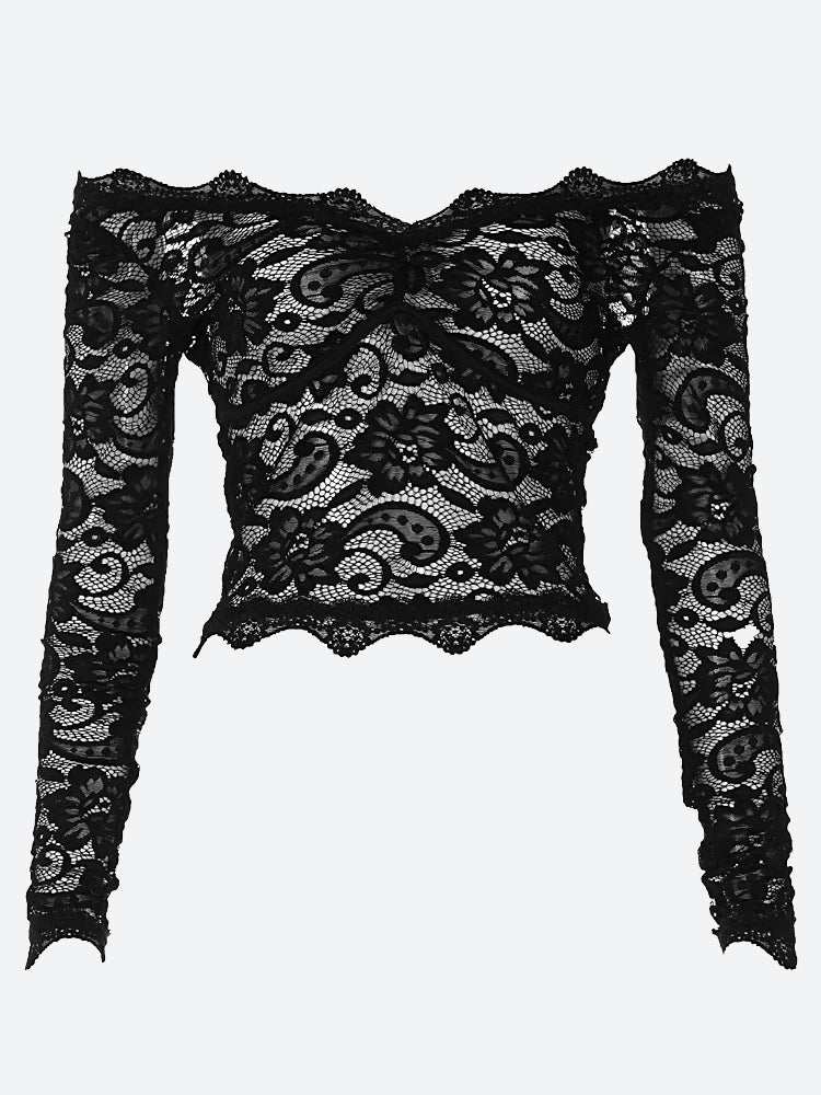 Y2K Lace Sheer Off Shoulder Top - Perfect for Retro, Grunge, and 90s Fashion Outfits Y2K Lace Sheer Off Shoulder Top - Perfect for Retro, Grunge, and 90s Fashion Outfits
