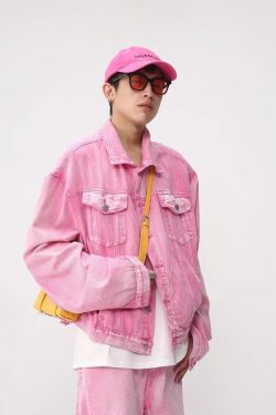Y2K Pink Denim Jacket & Pants Two Piece Set - Retro Style 90s Fashion Outfit